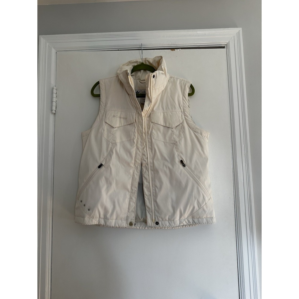 EUC Columbia Sz:M Ivory Down Fill. Full Zip Winter Puffer Vest Zip Pockets